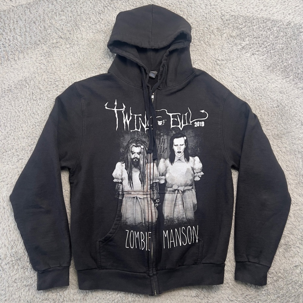 Rob Zombie Marilyn Manson Hoodie Twins of Evil 2019 Tour Zip Up Sweatshirt Small